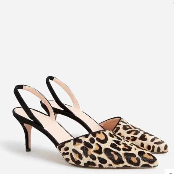 J.Crew Calf Hair Colette Asymmetrical Slingback Pumps in Leopard - Size 8 - Picture 1 of 4